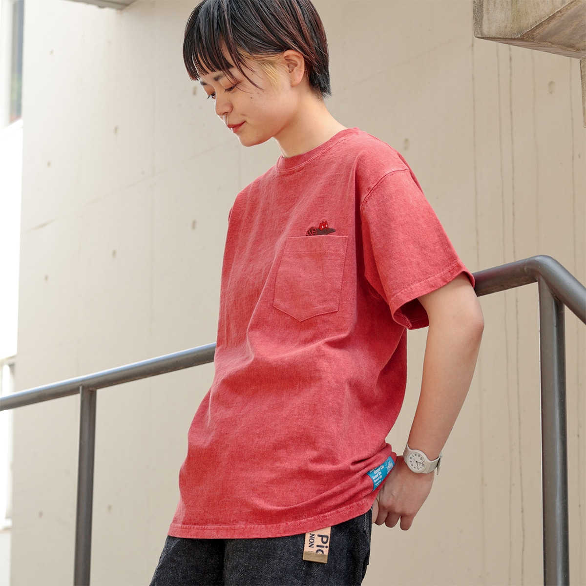 【GBL】ハウルの動く城 Good On コラボポケット刺繍Tシャツ カルシファー